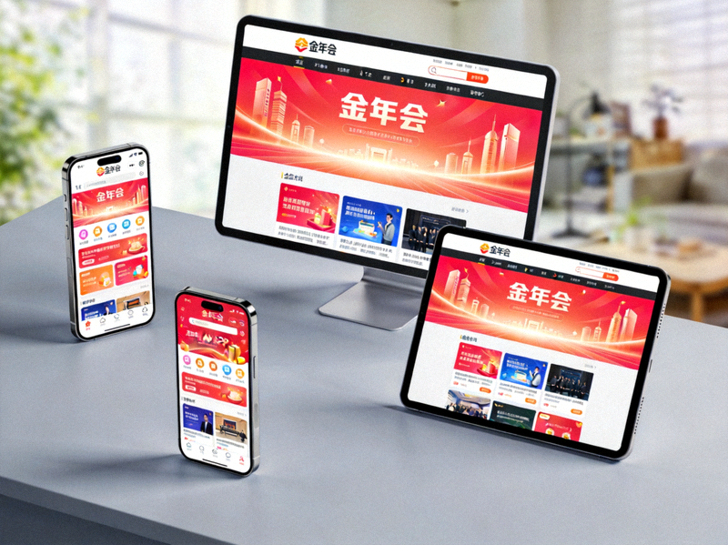 金年会APP多设备展示 - 手机、平板、电脑屏幕同时显示金年会平台界面的场景